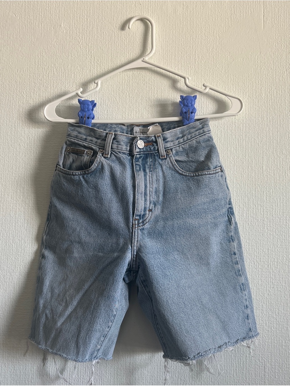 vintage calvin klein denim shorts, cutoffs with raw frayed edge, high waist